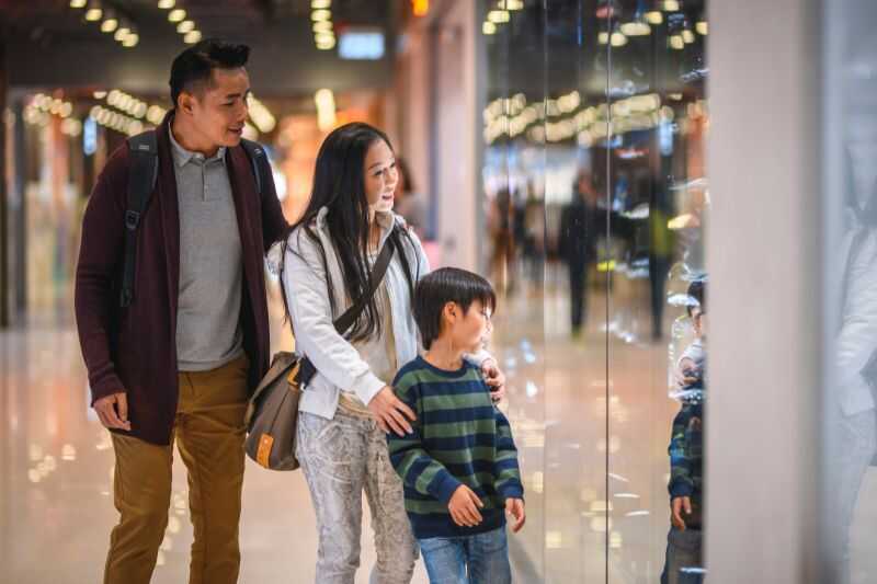 A Young Family In A Modern Mall