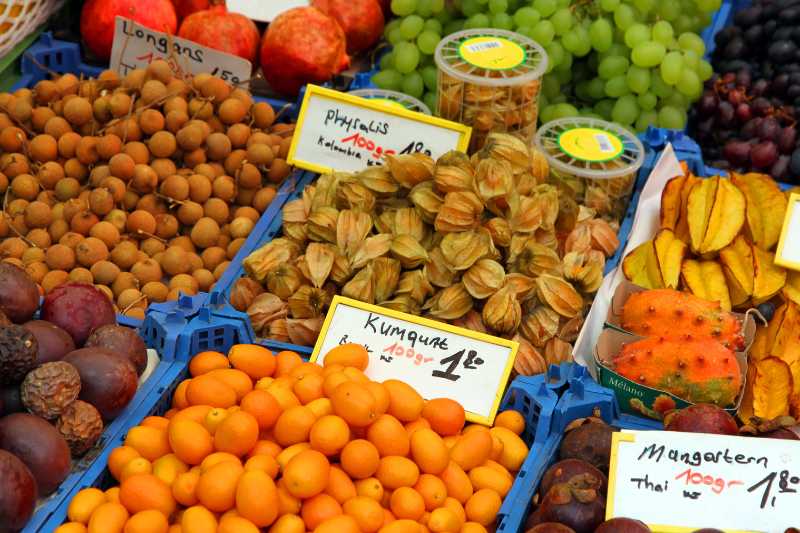 A Variety Of Imported Fruit In A Supermarket